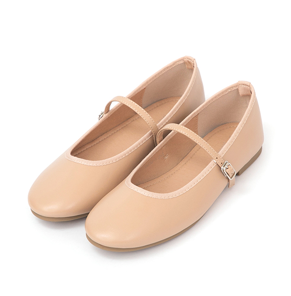 奧黛麗小圓頭平底瑪莉珍鞋 杏色