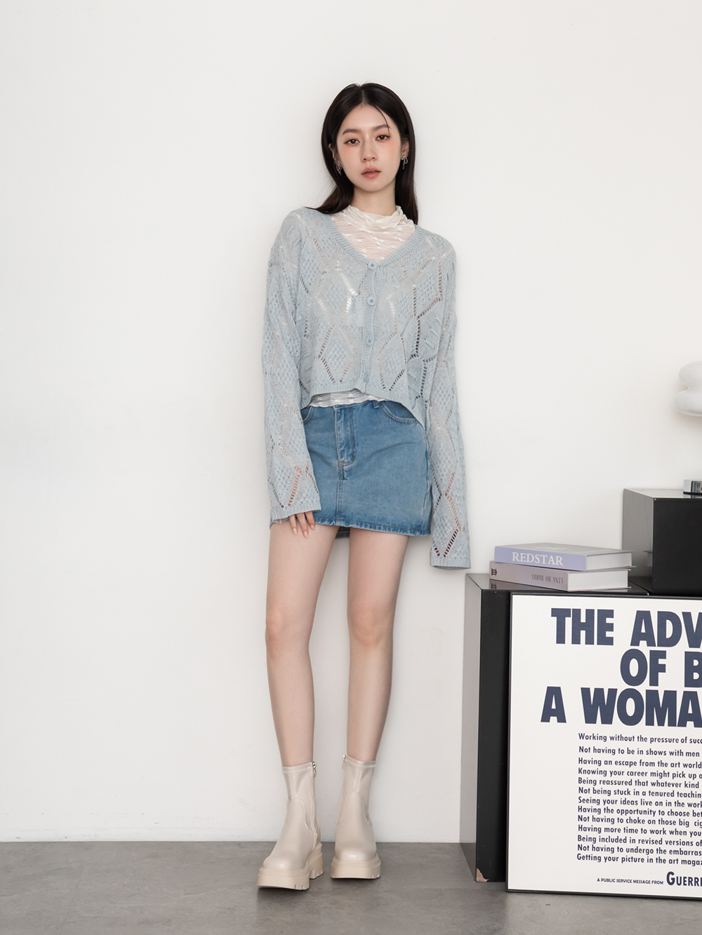 筆直漫畫腿．方糖鬆糕厚底素面瘦瘦靴 香草米