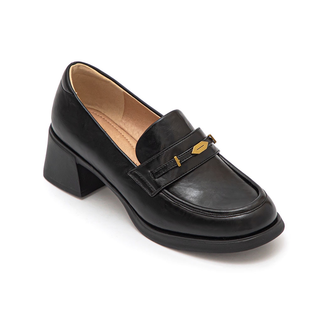 【真皮系列】親膚空氣棉小金葉樂福鞋 黑色