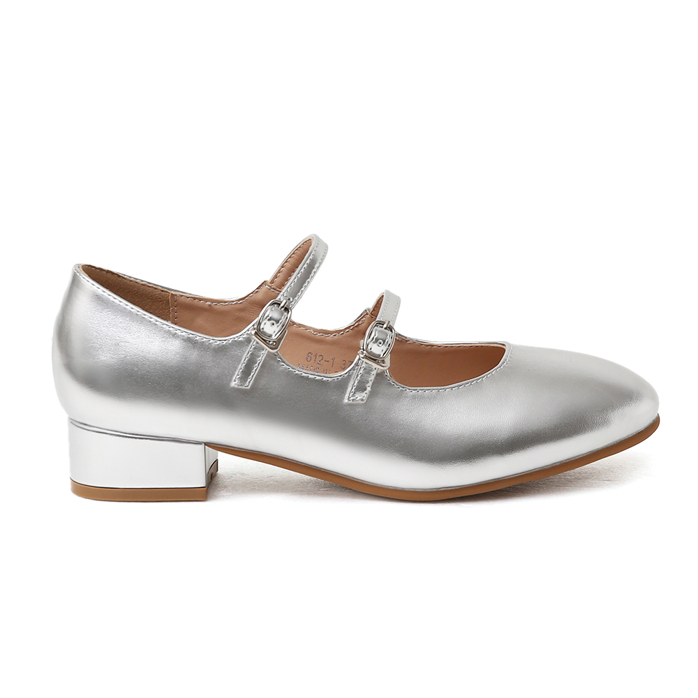 淘氣甜心．4D氣墊雙帶低跟瑪莉珍鞋 時髦銀