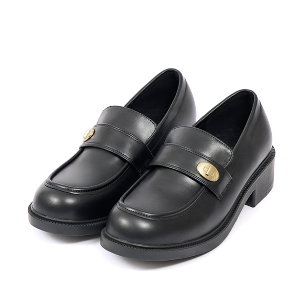 Gold Buckle Round-Toe Loafers Black