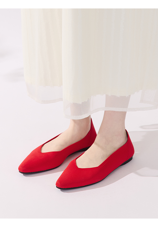 【3D零感雲織鞋】小V口尖頭通勤包鞋 熱戀紅