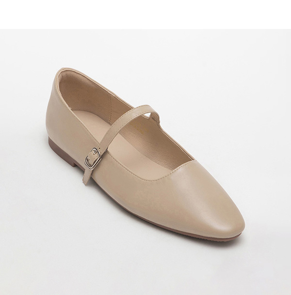 Pointed Toe Flat Strappy Mary Jane Shoes Almond