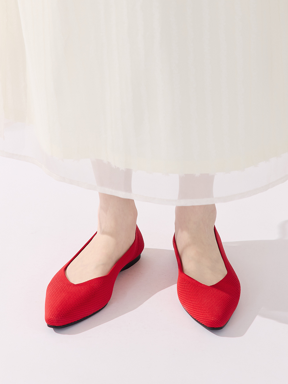 【3D零感雲織鞋】小V口尖頭通勤包鞋 熱戀紅