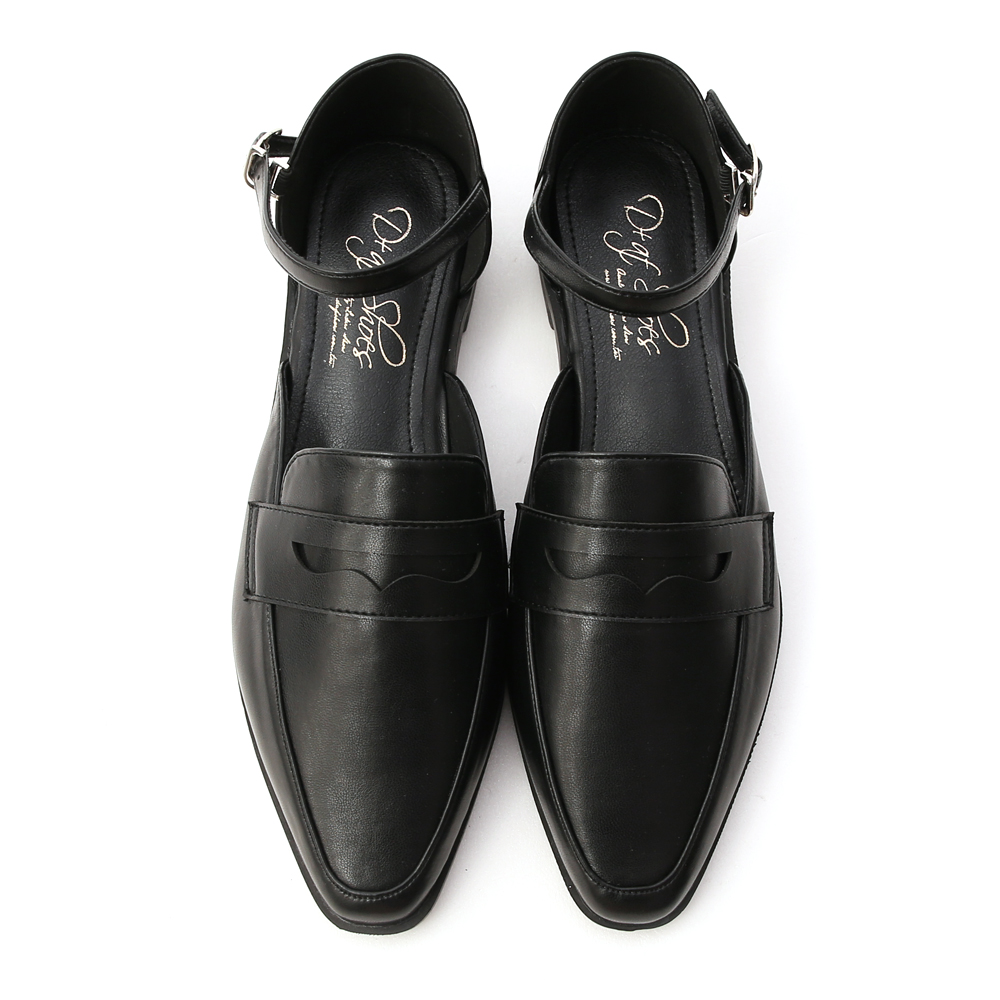 Pointed Toe Ankle Strap Loafers Black │ D+AF Official Online Shop