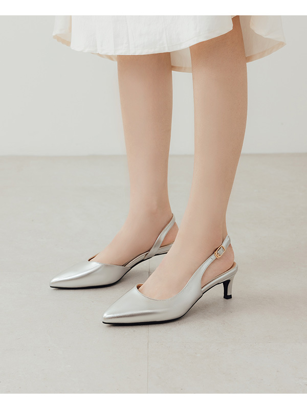 Pointed-Toe Mid-Heel Slingbacks 科技銀