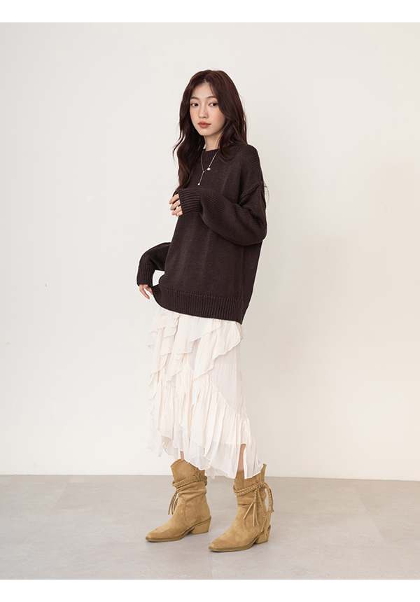 吉普賽流蘇小V口牛仔短靴 杏色