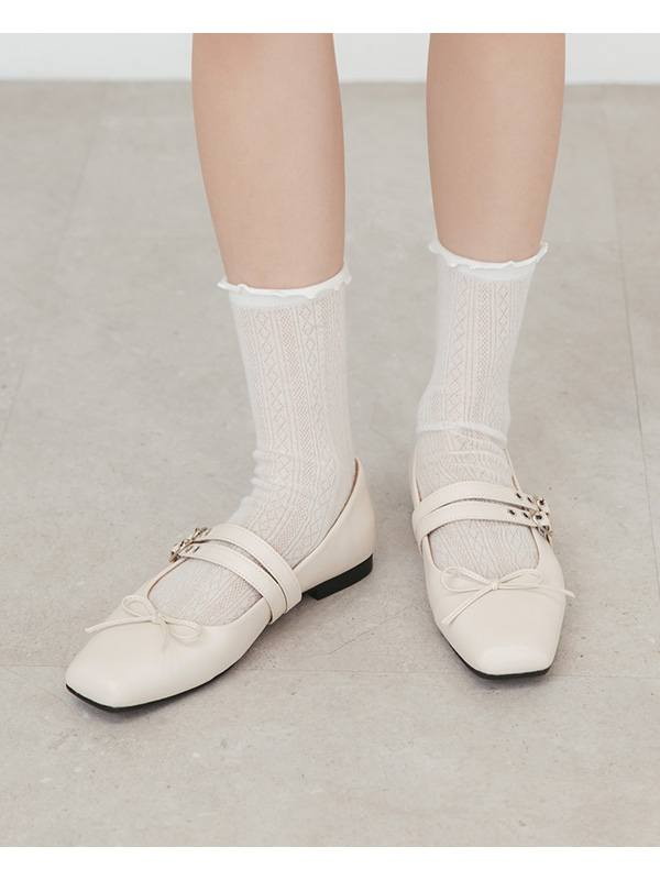 Punk Metal Double Buckle Ballet Flats White