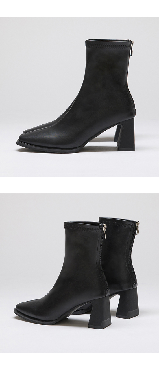 Plain Square Toe High Heels Slimming Boots Black