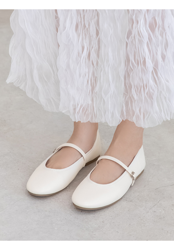 奧黛麗小圓頭平底瑪莉珍鞋 米白色