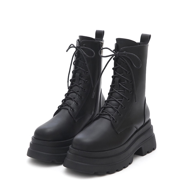 Platform Lace-Up Ankle Boots Black