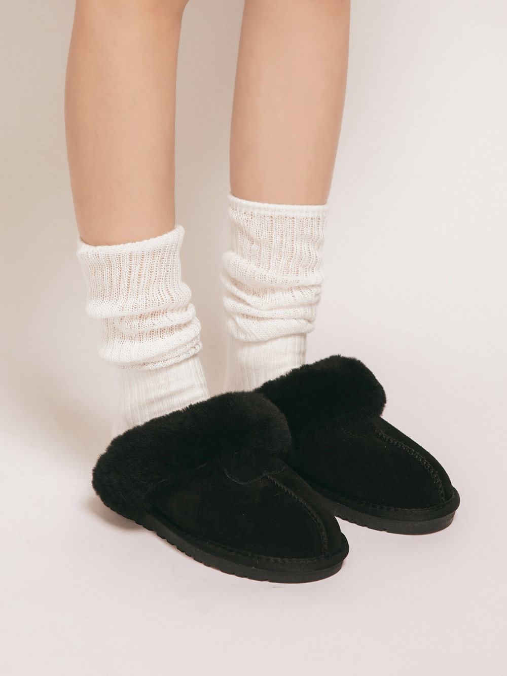 俏皮雪寶.真皮羊毛雪靴拖鞋 時尚黑