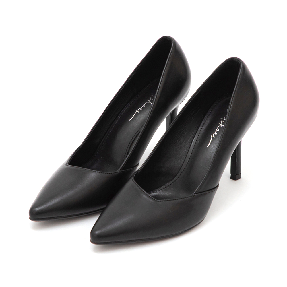 俐落雅緻尖頭斜口高跟鞋 黑色