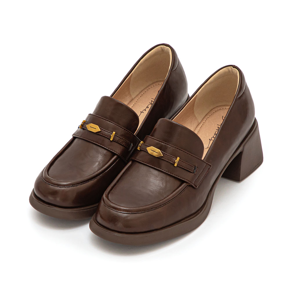 【真皮系列】親膚空氣棉小金葉樂福鞋 咖啡色