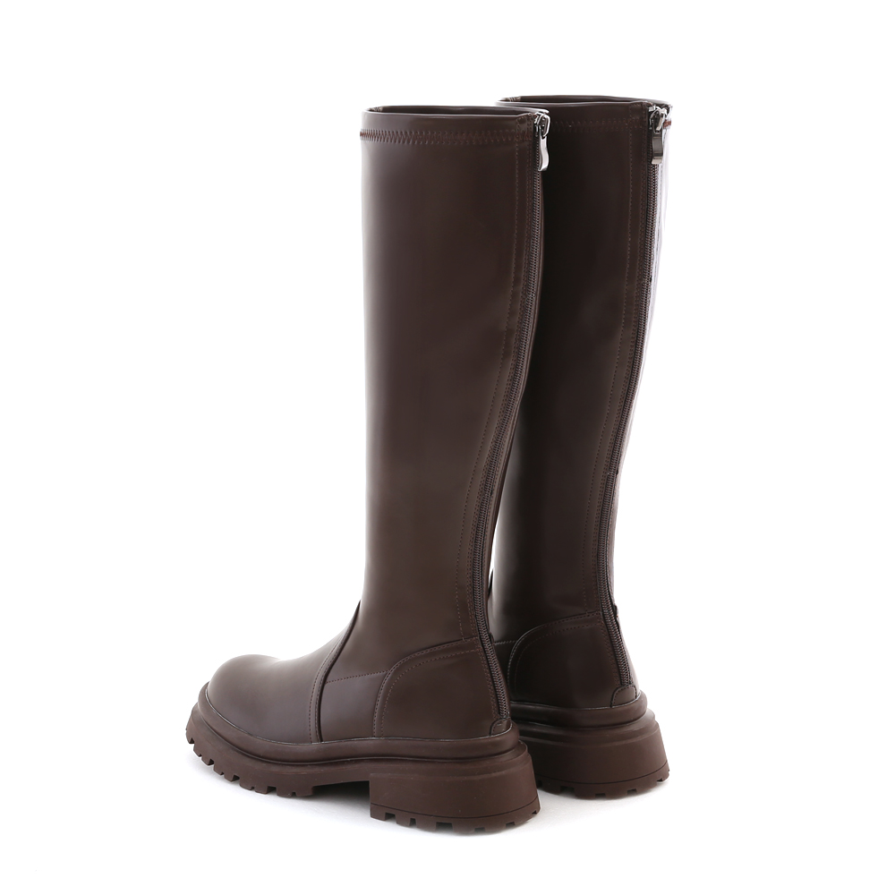 Plain Thick Sole Slimming Tall-Boots Dark Brown