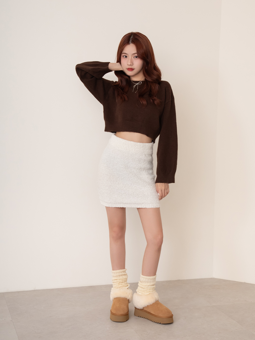 暖暖泡芙厚底翻毛真皮雪靴 駝色