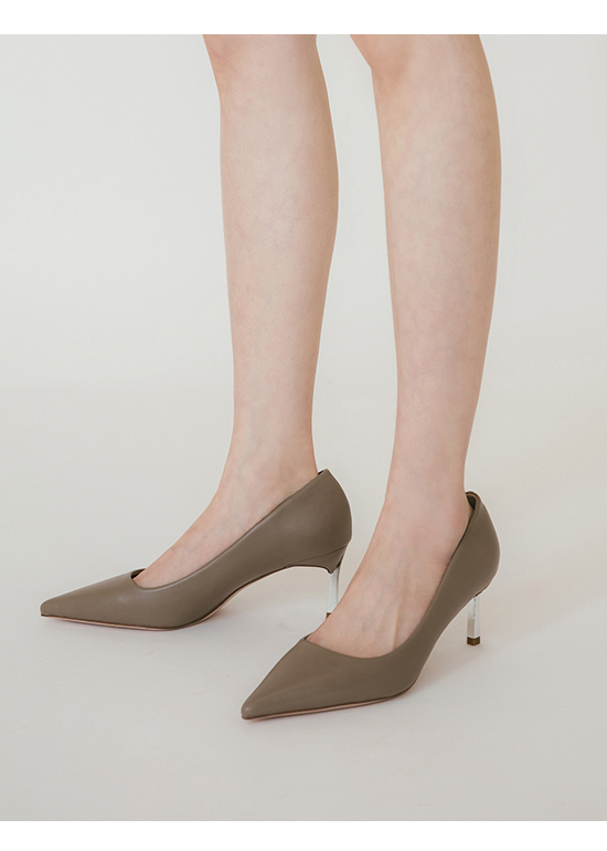Plain Pointed Toe 6cm High-Heels Mocha grey
