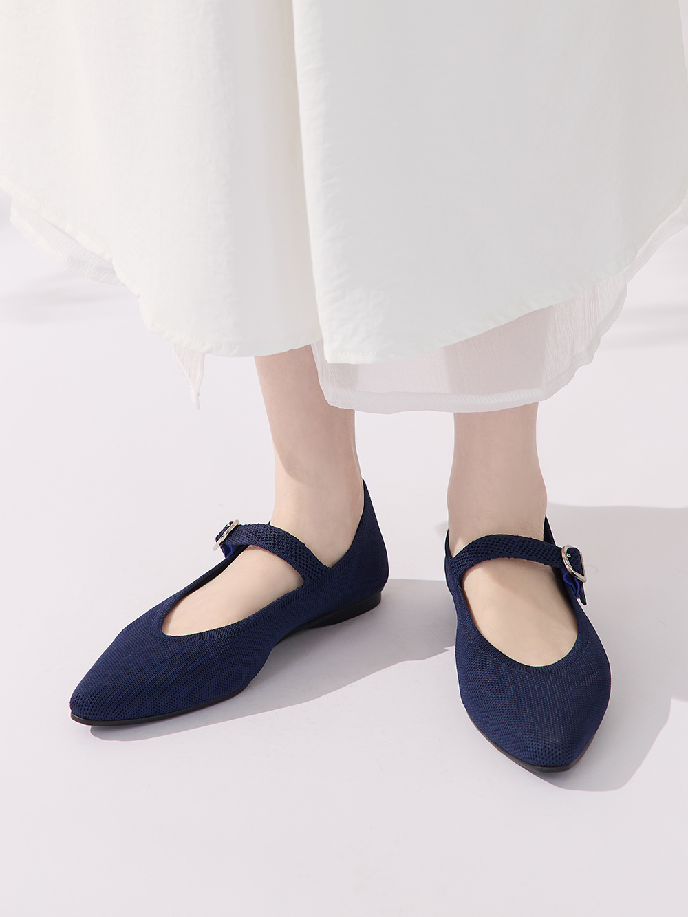 【3D零感雲織鞋】尖頭瑪莉珍鞋 皇家藍