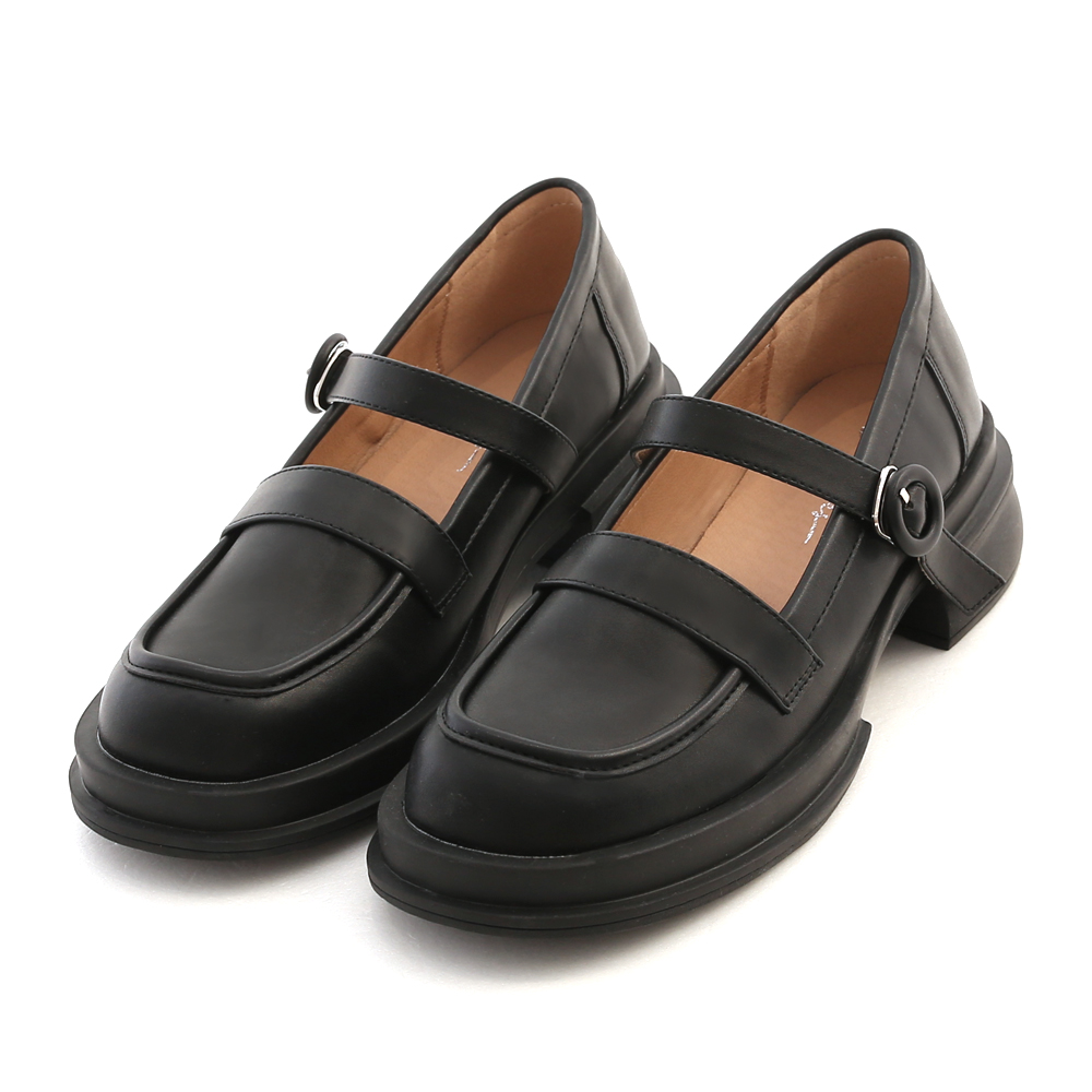 Round Buckle Loafer Mary Janes Black