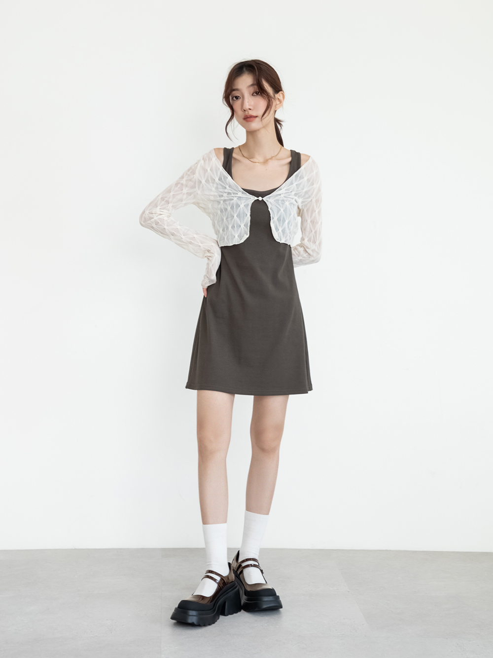 甜酷爆擊雙帶厚底瑪莉珍鞋 咖啡色