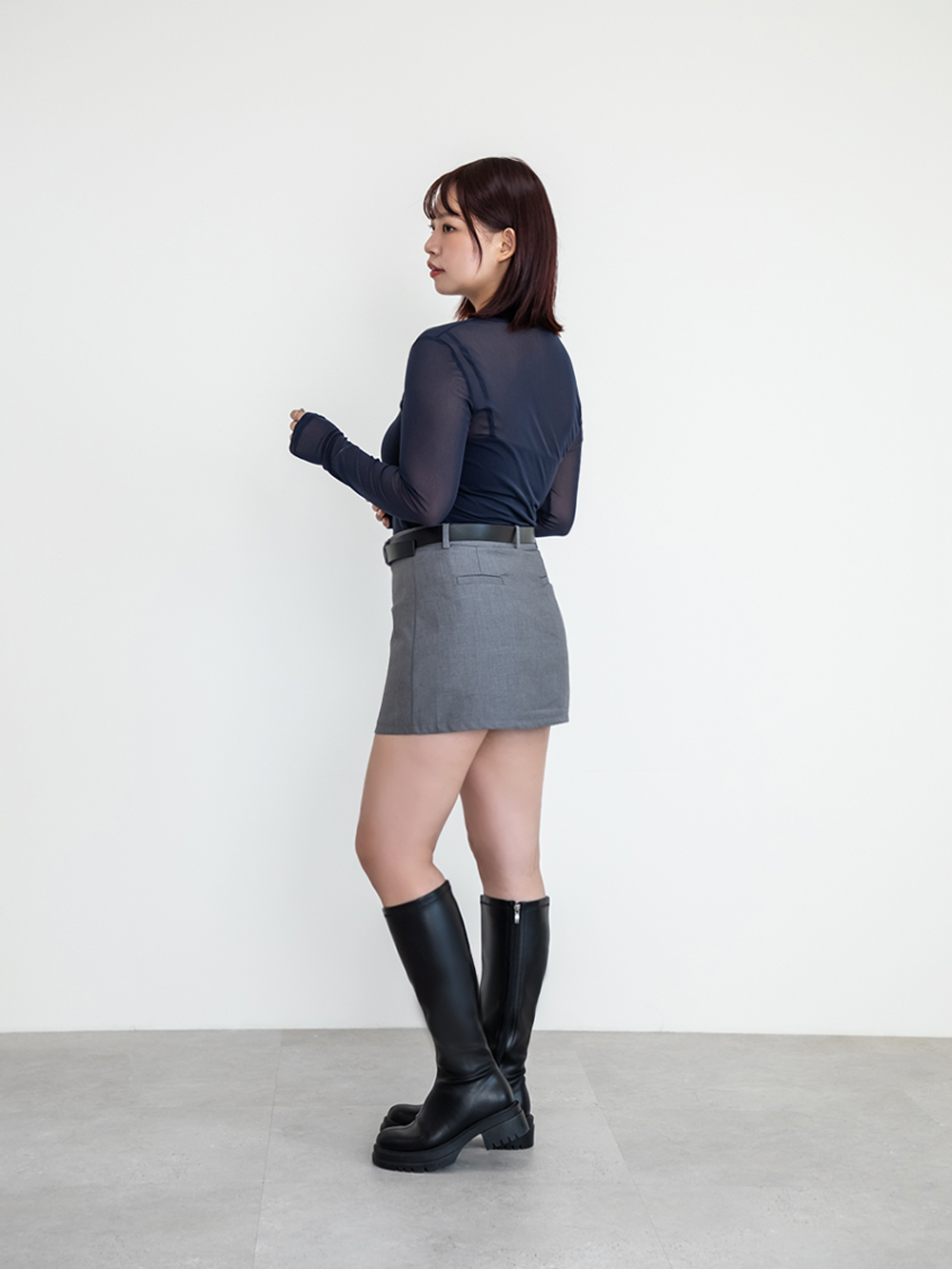 【加寬筒圍】韓團指標素面厚底瘦瘦長靴 黑色