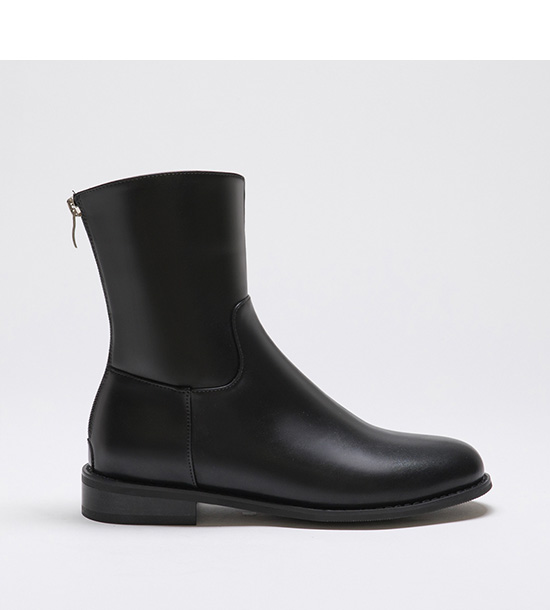 Plain Back Zipper Round Toe Boots Black