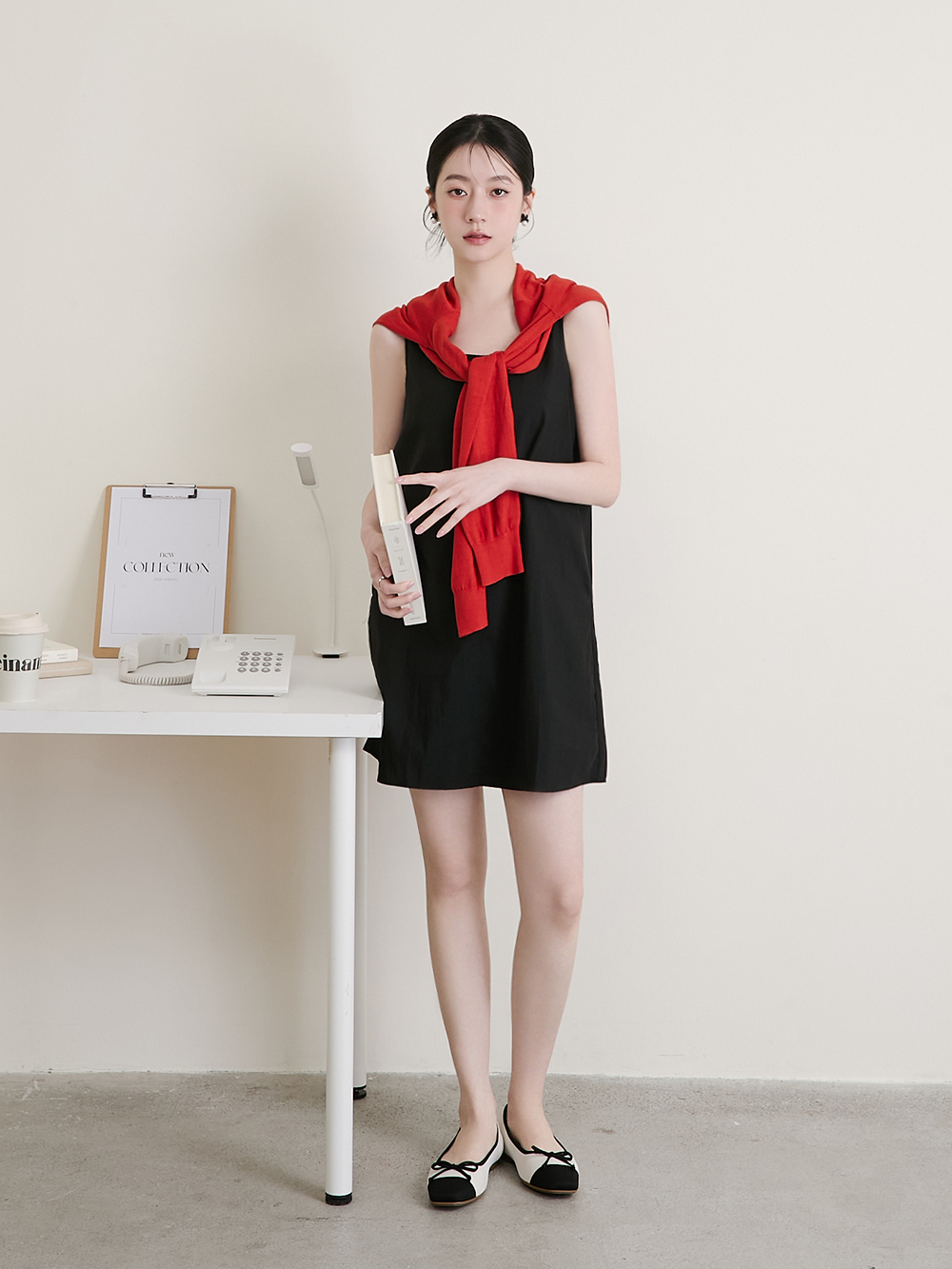 【3D零感雲織鞋】蝴蝶結方頭芭蕾鞋 黑x白