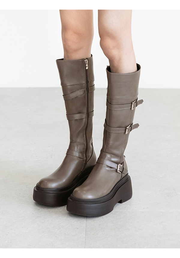 霸氣登場Plus級釦環加厚底釦環長靴 摩卡灰
