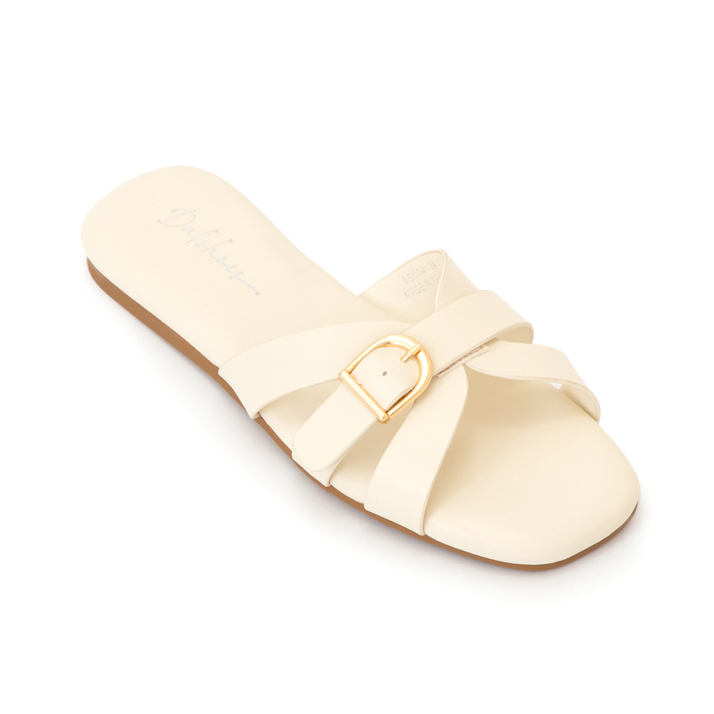 陽光海岸D型釦環平底拖鞋 白