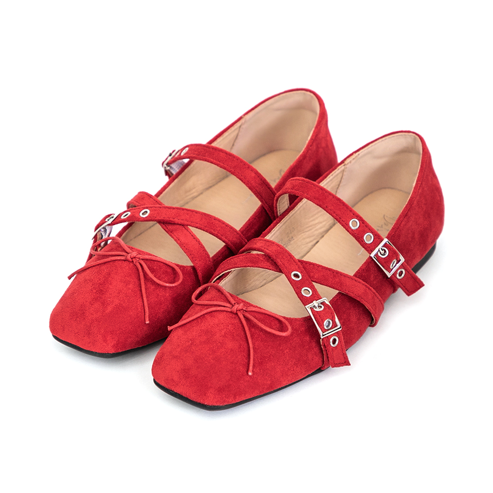 甜美酷感交叉帶瑪莉珍鞋 紅色