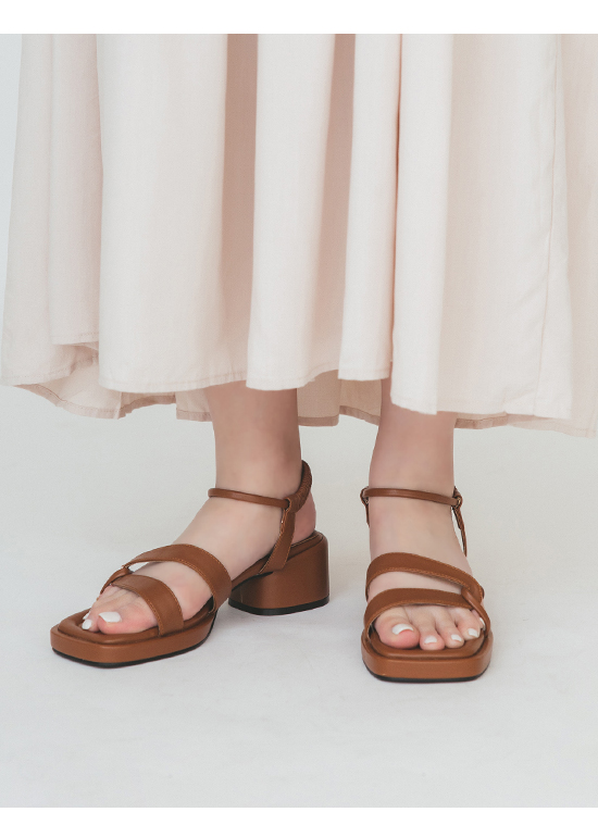 Puffy Cushioned Knot Mid Heel Sandals Brown