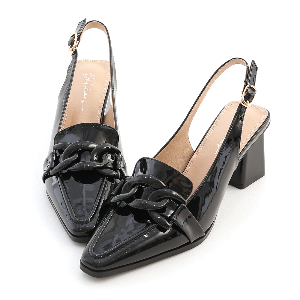 Faux Patent Slingback Pumps Black