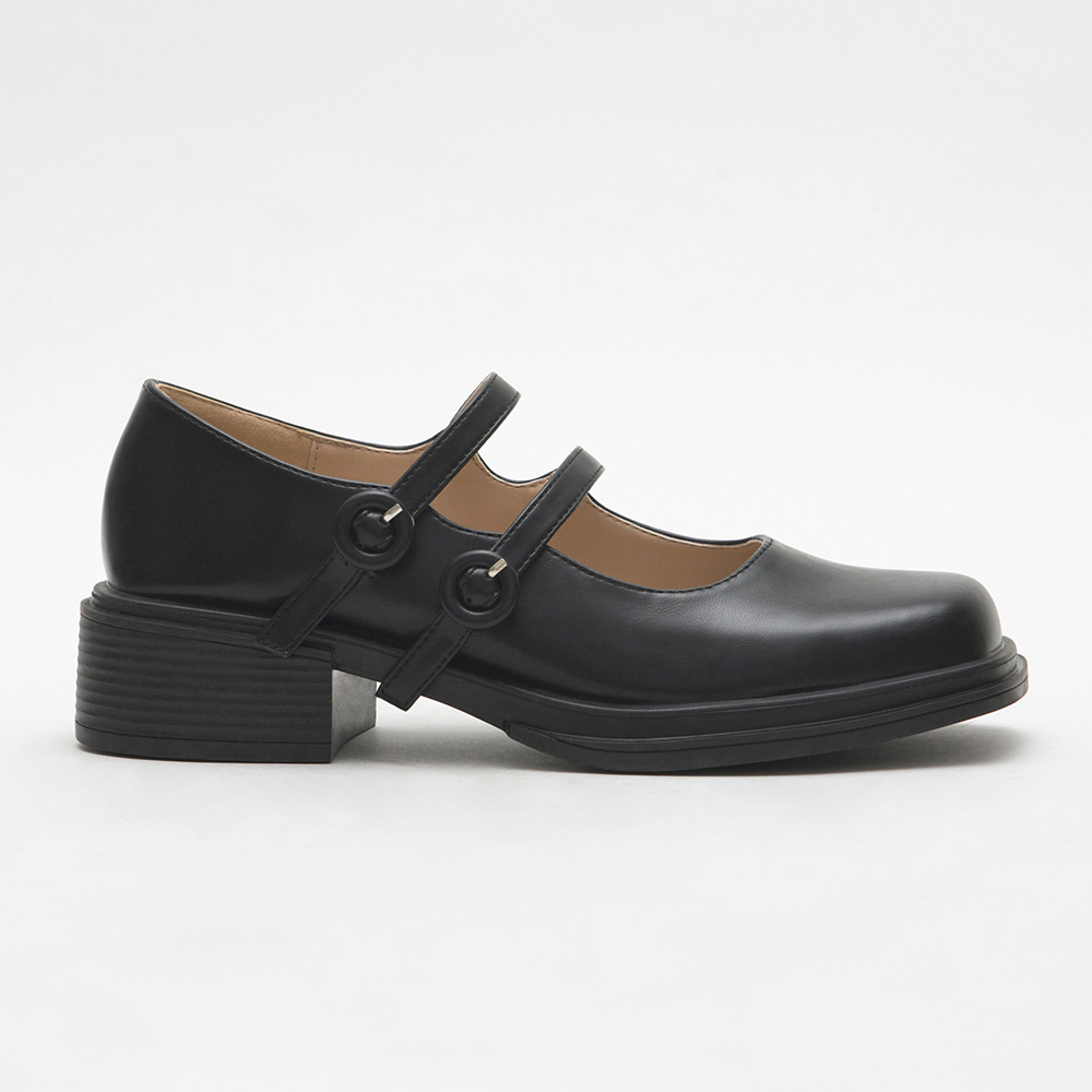 Double-Strap Square Toe Mary Jane Shoes Black