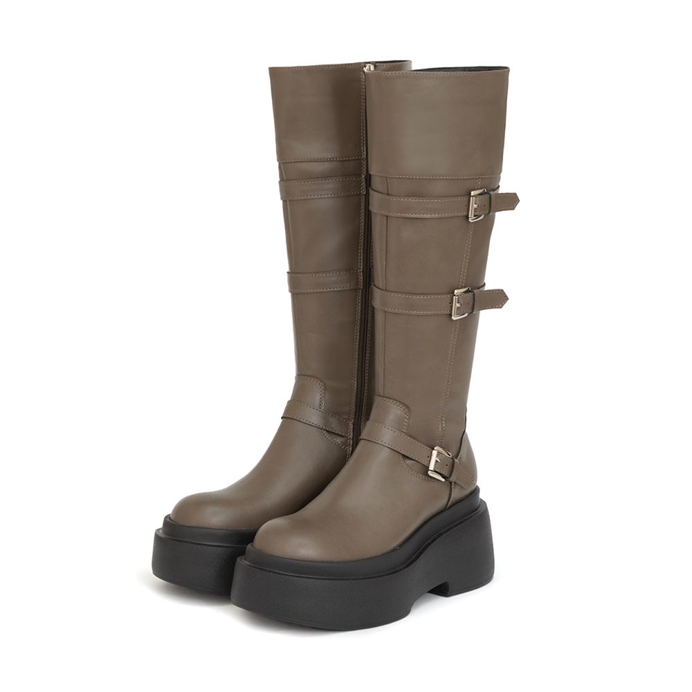 霸氣登場Plus級釦環加厚底釦環長靴 摩卡灰