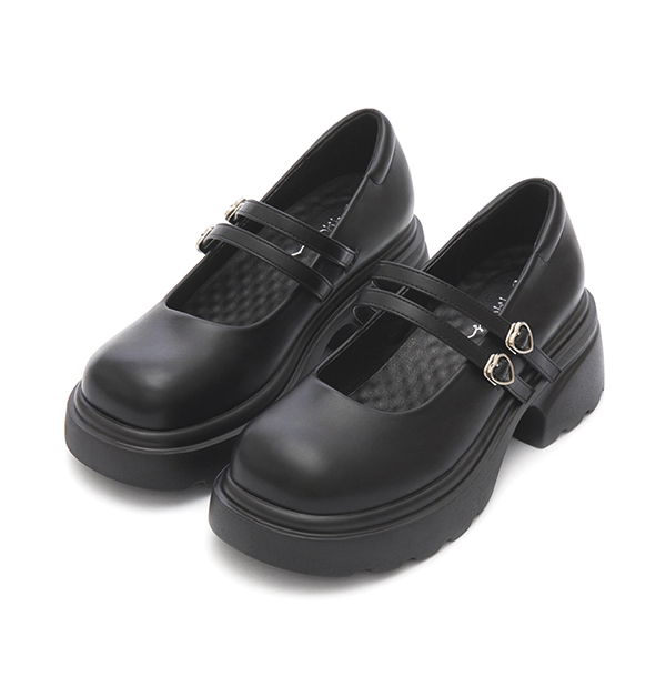 甜蜜愛心釦雙帶輕量瑪莉珍鞋 黑