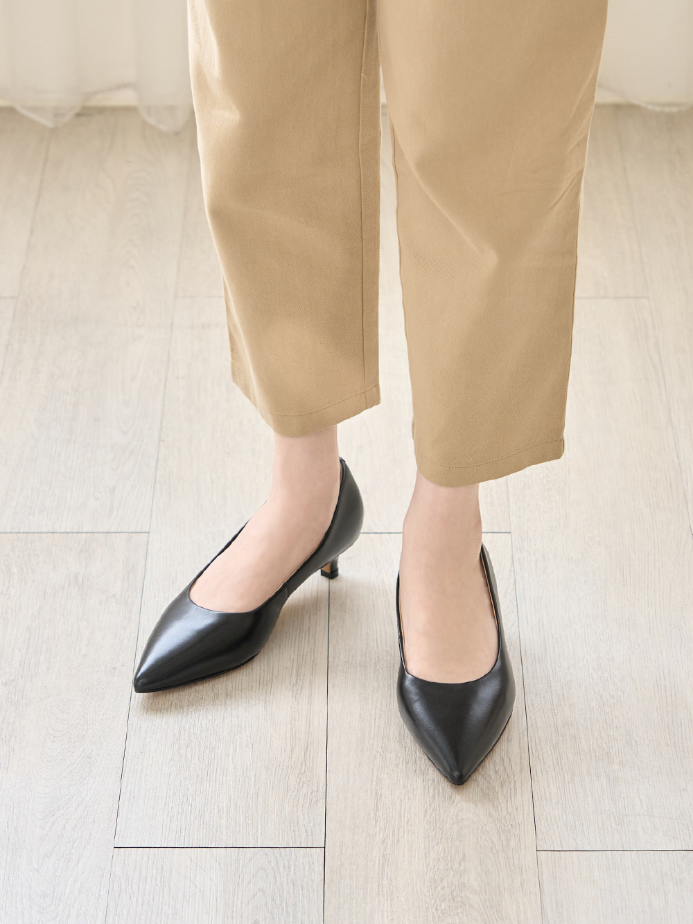 【真皮系列】3.5cm全能氣墊真皮低跟鞋 時尚黑