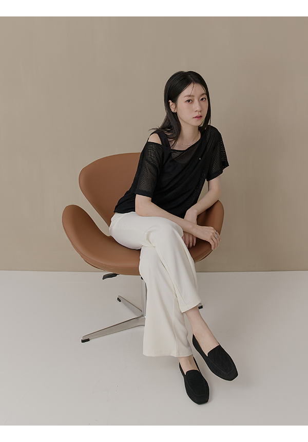 【3D零感雲織鞋】素面方頭樂福鞋 午夜黑