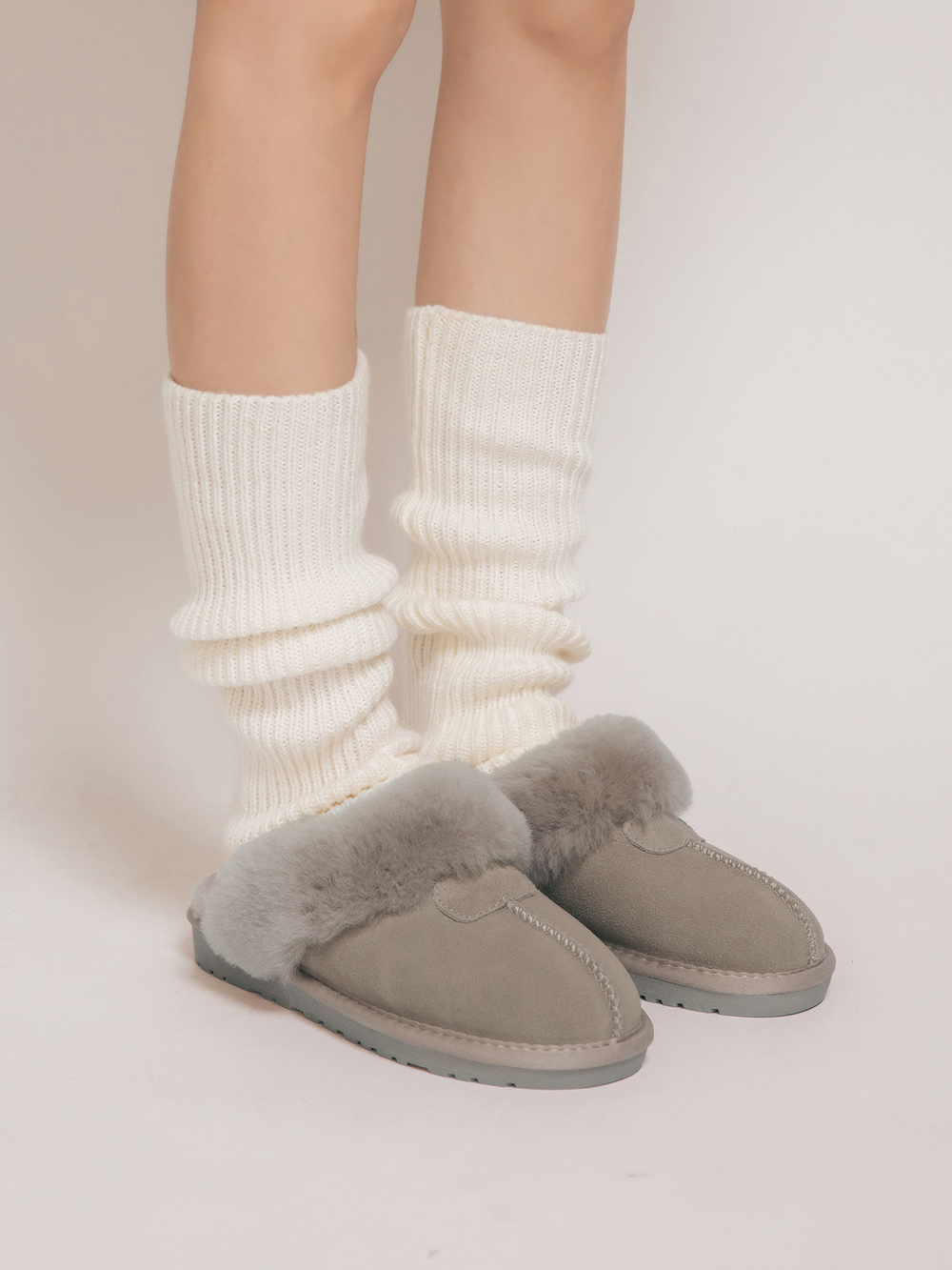 俏皮雪寶．真皮羊毛雪靴拖鞋 高級灰