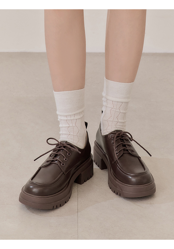 Platform Lace-Up Derby Shoes 咖