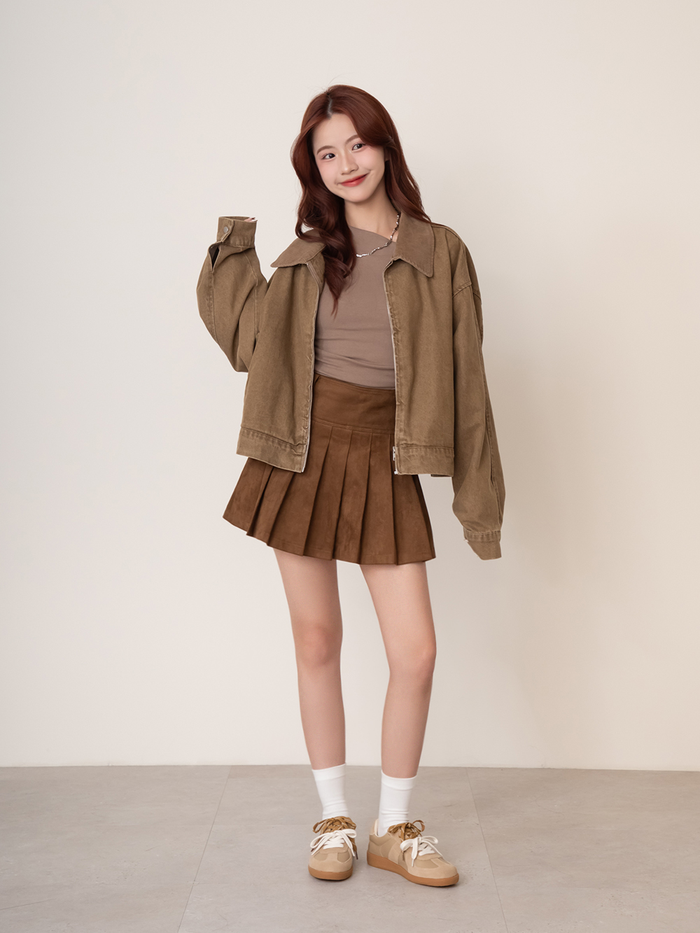 復古色調雙色鞋帶真皮德訓鞋 杏色