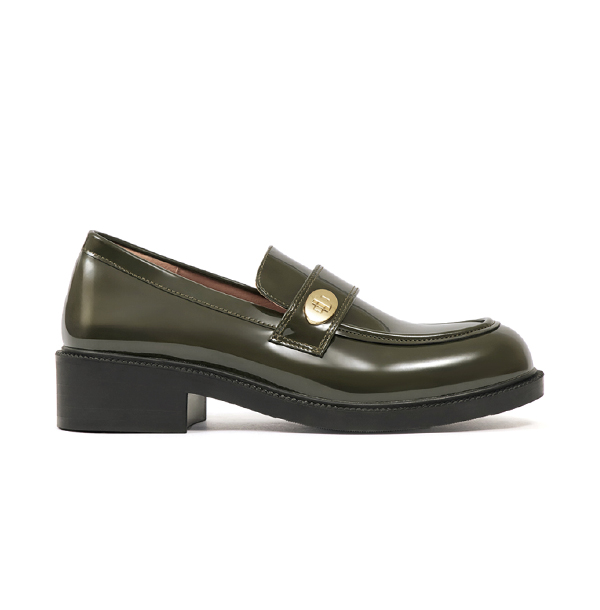 Gold Buckle Round-Toe Loafers Green