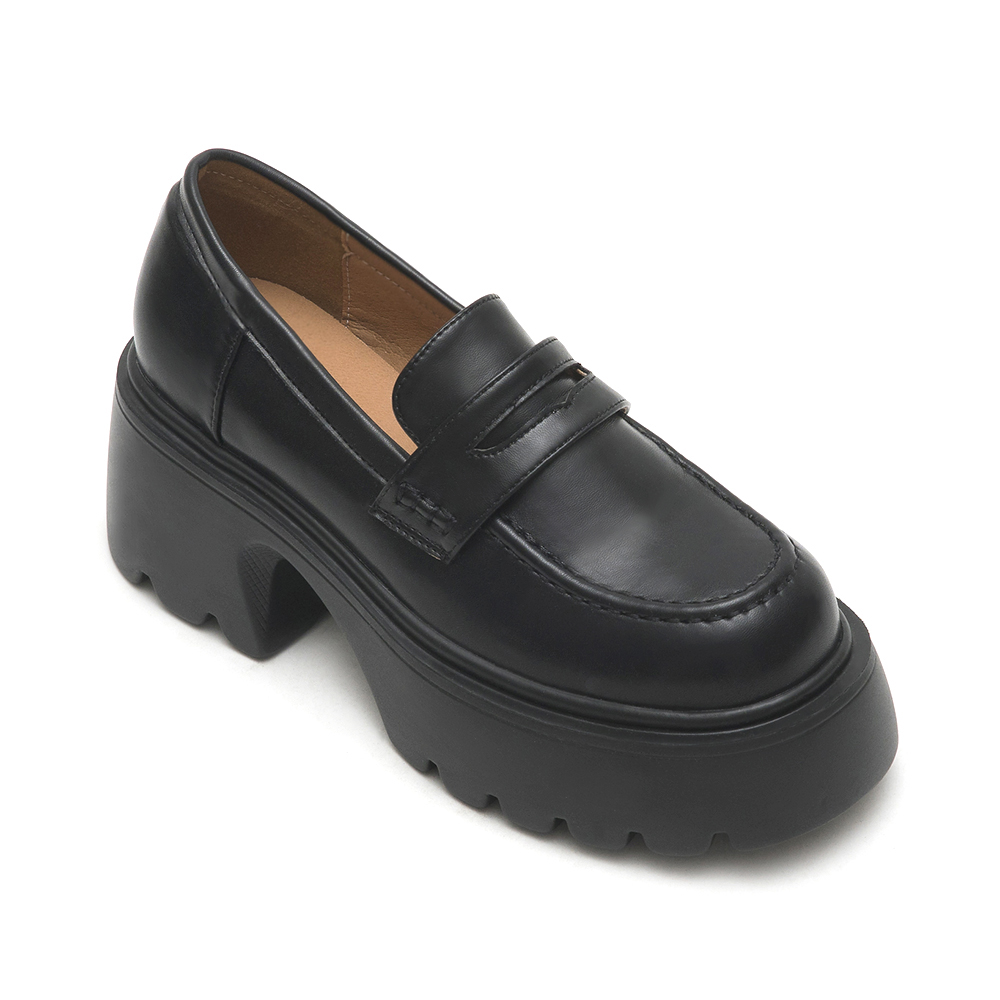 Color-Block Stitch Thick Sole Loafers Black