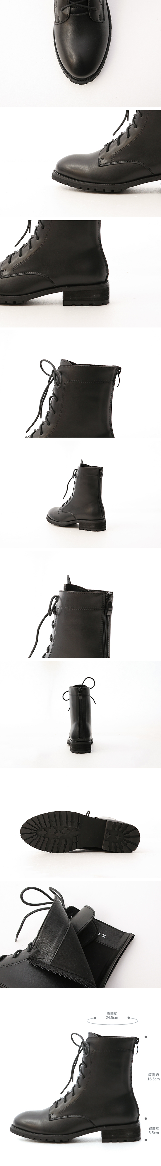 Back Zipper Lace-Up Mid-Tube Boots Black