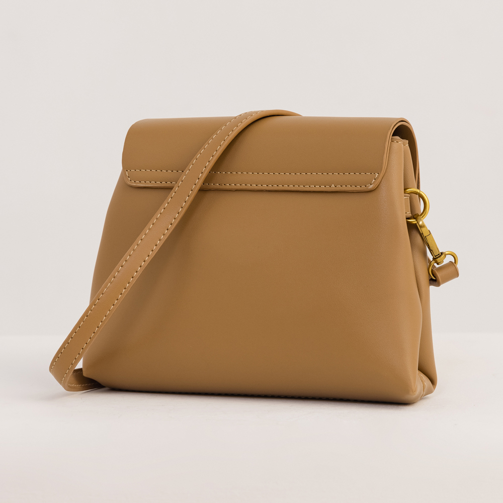 Soft Leather Gold Buckle Flip Bag Beige