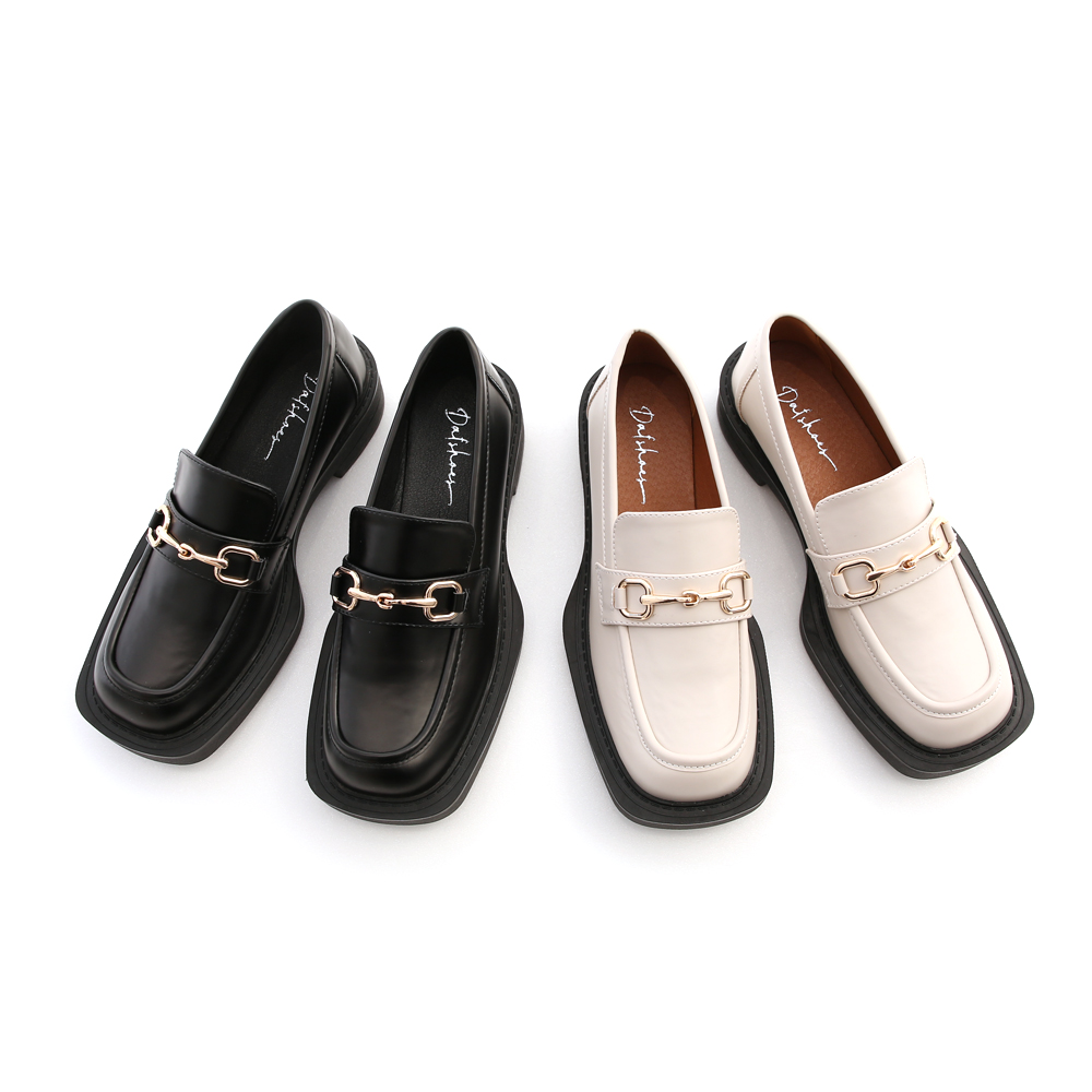 Square Toe Thick Sole Horse-bit Loafers Black