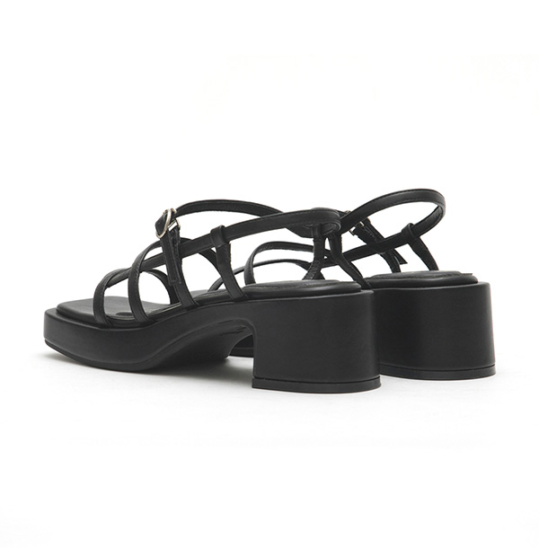 Square-Toe Strappy Platform Sandals Black