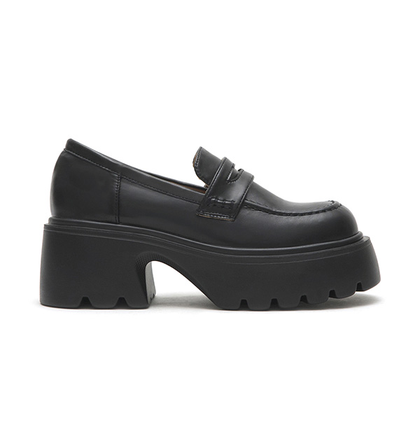 Color-Block Stitch Thick Sole Loafers Black