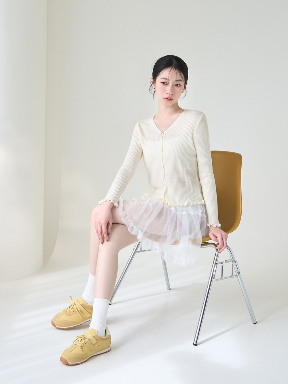 粉彩系列OK繃貼真皮休閒鞋 黃色