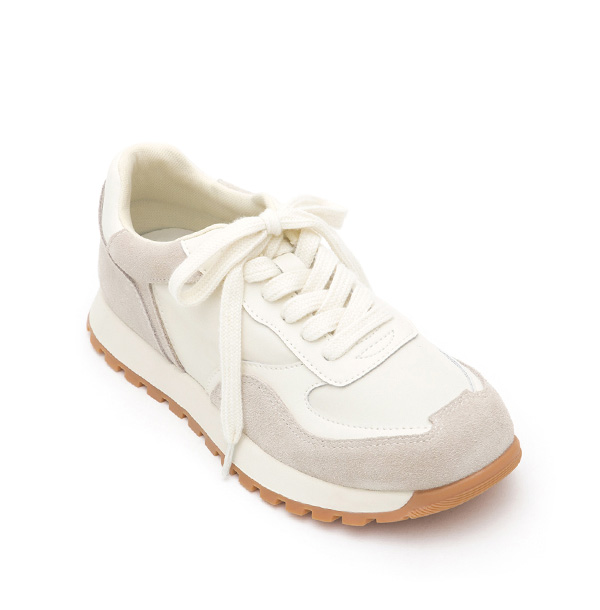 Leather-Spliced Casual Sneakers Beige