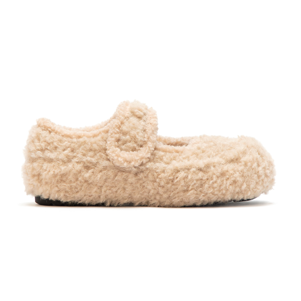 可愛萌系內增高毛毛瑪莉珍鞋 米色